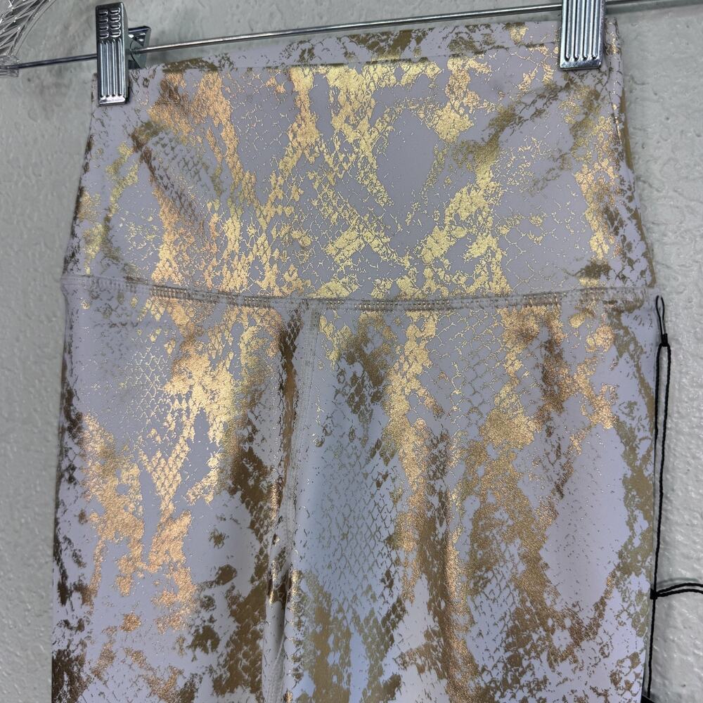 Carbon38 Leggings Womens XS Metallic Snake Print High Rise Ankle White Gold NEW - Picture 5 of 10